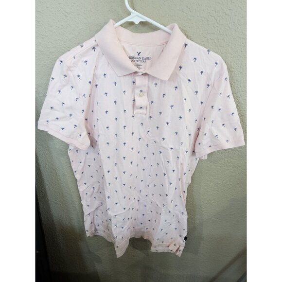 American Eagle Outfitters Other - American Eagle Classic Fit Pink Polo Shirt Palm Trees Men's Large